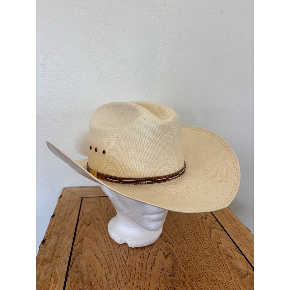 Stetson 8X Panama Straw Cowboy Hat 7 3/8 Natural Cattleman Rancher Rodeo Outback